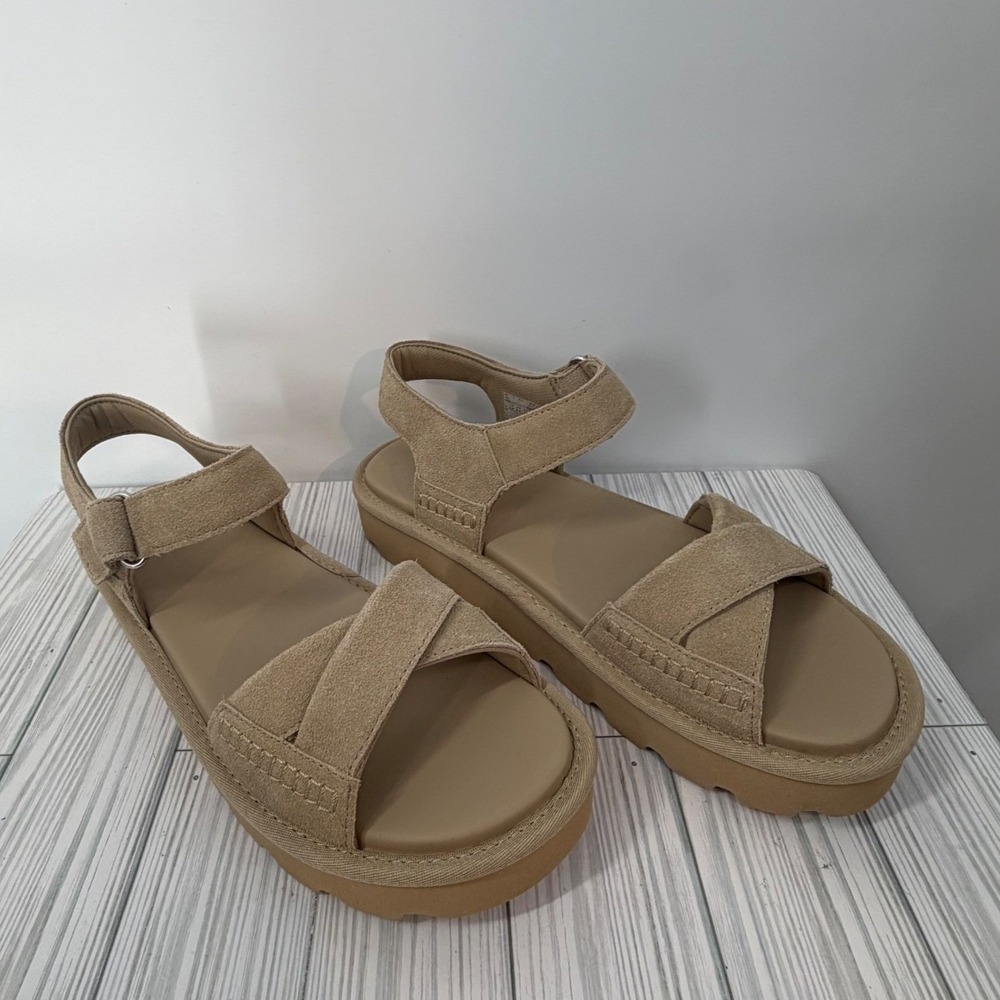 UGG Sunglaze Sandal Womens 10 Sand Tan Suede Platform Lug Sole 1178875